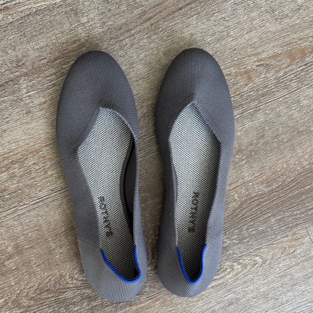 Rothy's Gray Knit Ballet Flats with Blue Trim